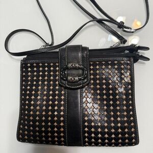 Brighton Leather Woven Crossbody — Black &‎ Tan — Organizer Style
